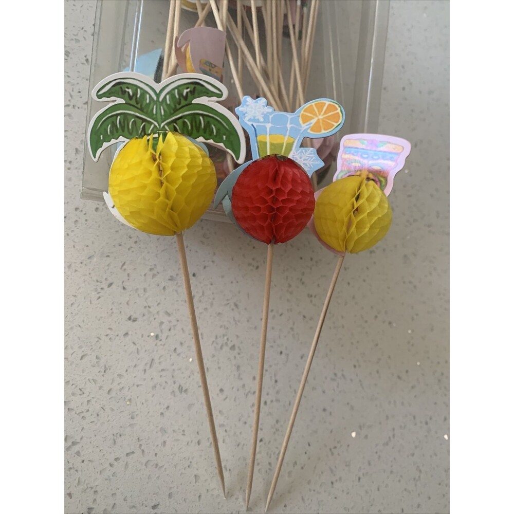 VTG 1960 NOS PKG PARTY FAVOR TOPPERS TISSUE Fruits ON PICKS Spring CRAFTS 30 Ct